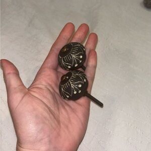Brand New! 2 Decorative matte black and beige Knobs